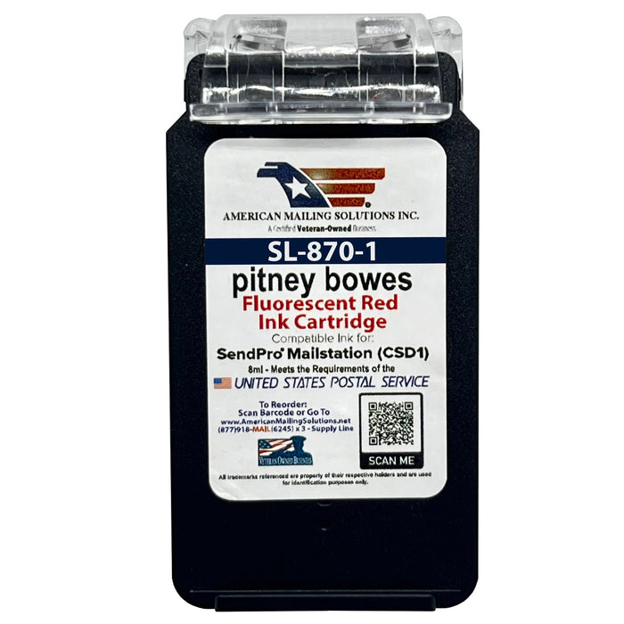 3-Pack | Pitney Bowes SL-870-1 Red Fluorescent Ink Cartridge for SendPro Mailstation (CSD1) Postage Meter
