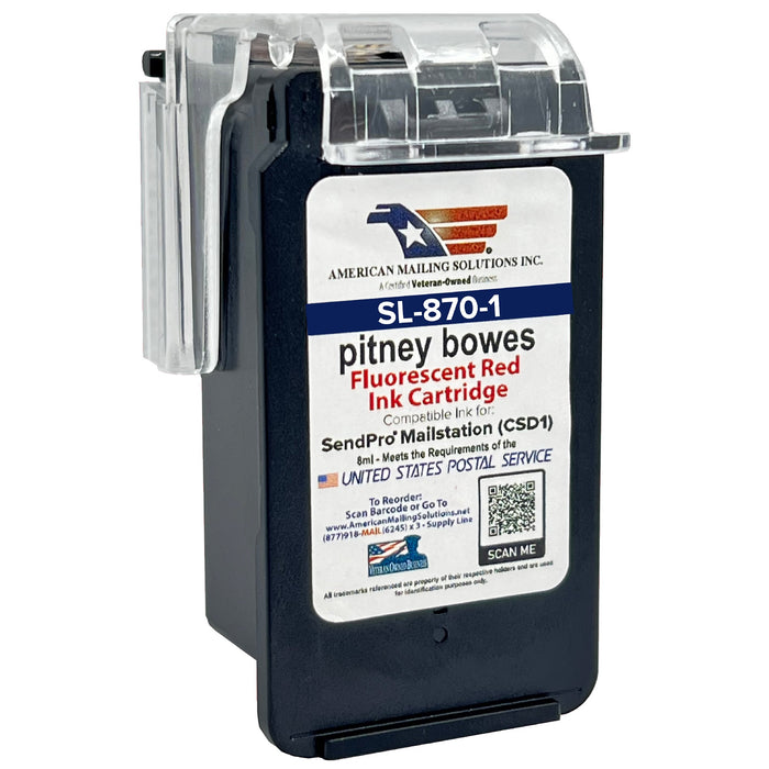 4-Pack | Pitney Bowes SL-870-1 Red Fluorescent Ink Cartridge for SendPro Mailstation (CSD1) Postage Meter